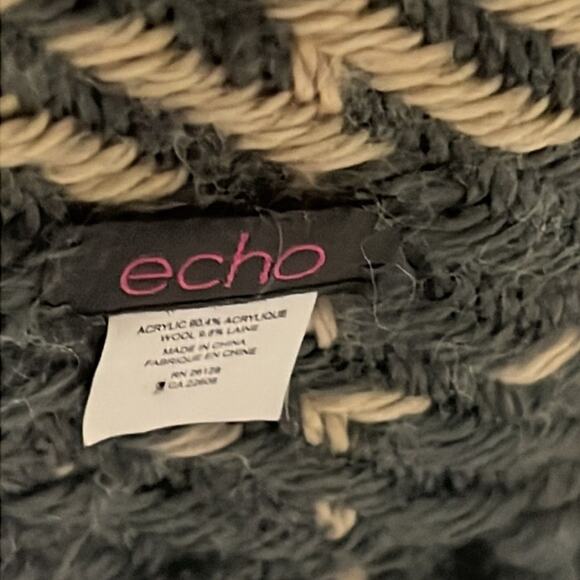 ECHO TAN & GREY SCARF ACRYLIC‎ & WOOL - Picture 4 of 6